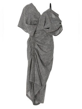 Acler Gray Textured One-Shoulder Ruched Midi Dress